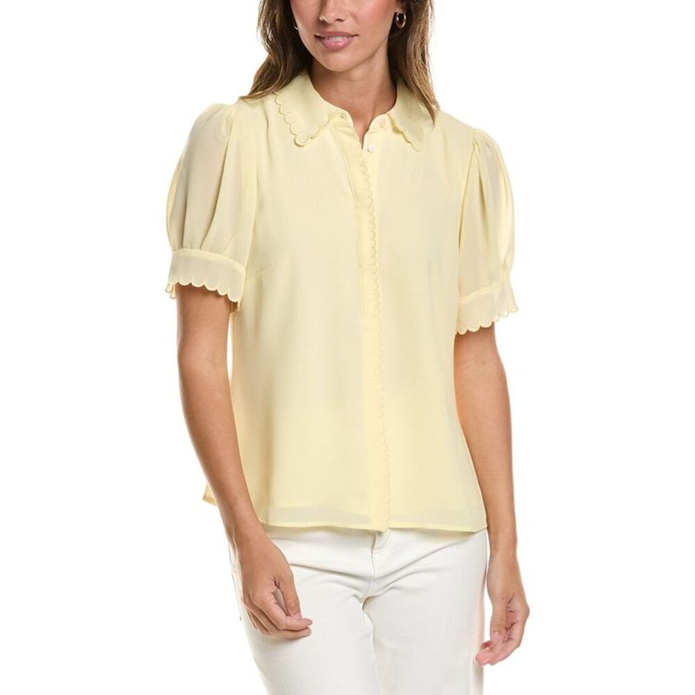 Cece Womens Scallop Contrast Trim Button Down